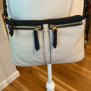 Taupe and Black Fossil crossbody, 10"X6"X1" brass hardware